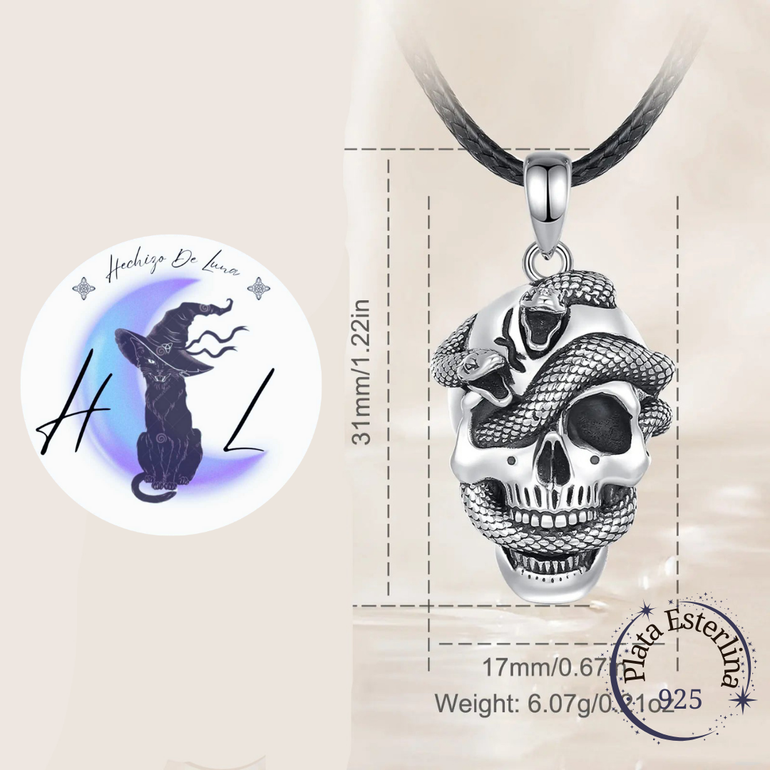 Colgante De Plata, Diseño Calavera Con Serpientes.