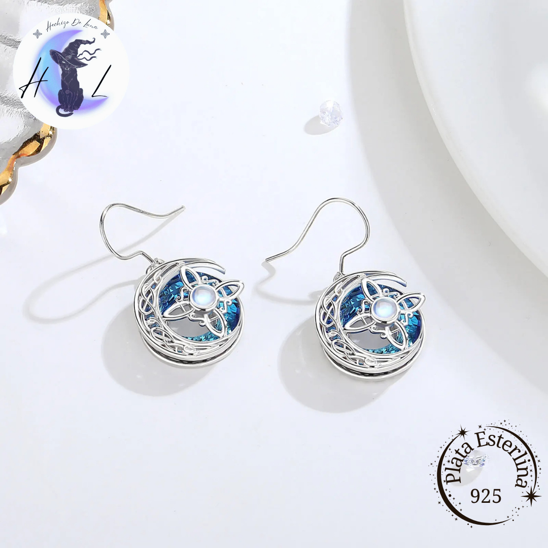 Aros Colgantes De Plata Y Cristal Austriaco, Diseño Nudo De Bruja.