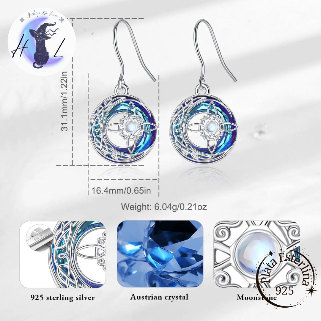 Aros Colgantes De Plata Y Cristal Austriaco, Diseño Nudo De Bruja.