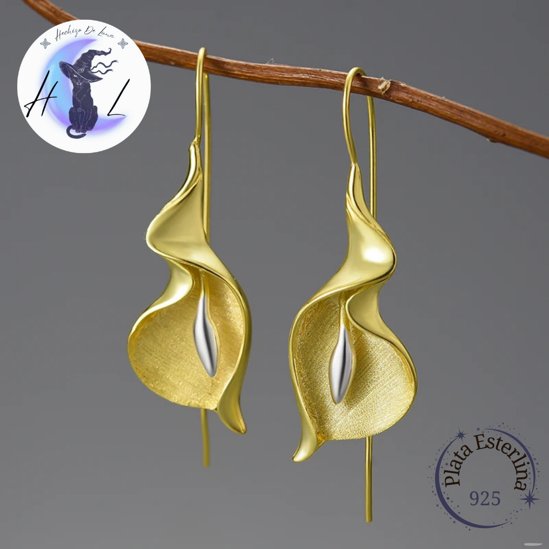 Aros Colgantes De Cala o Lirio de Agua, Plata925, Hechos a Mano.