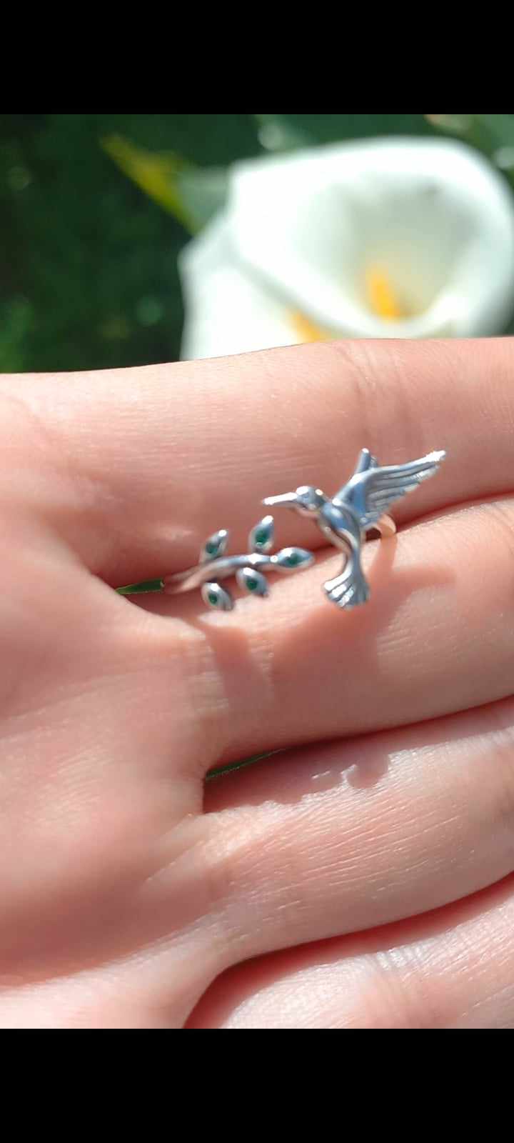 Anillo Ajustable, Diseño Colibrí. Plata 925