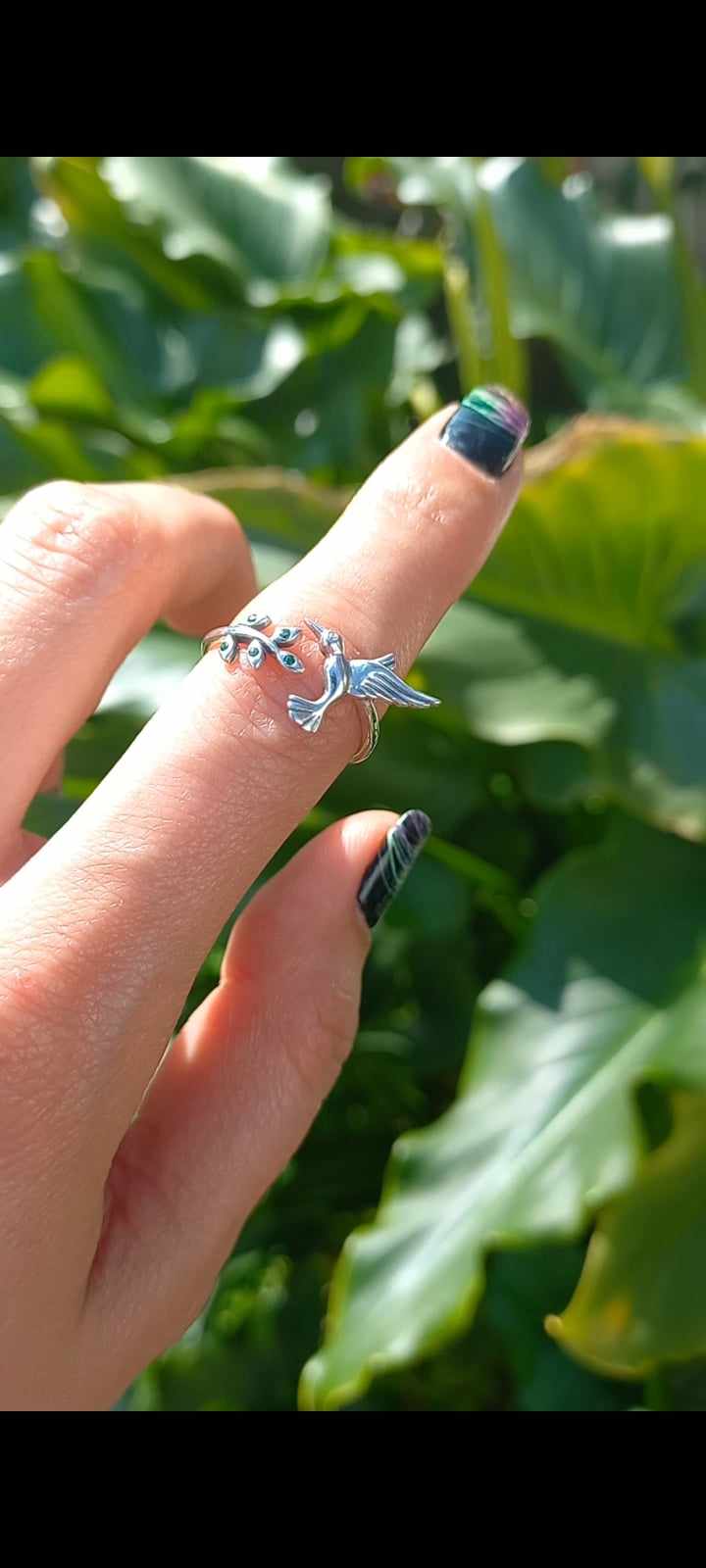 Anillo Ajustable, Diseño Colibrí. Plata 925