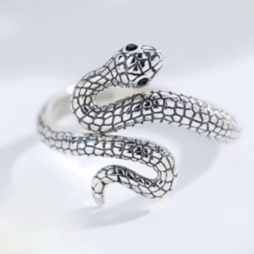 Anillo Ajustable de Serpiente de Plata.