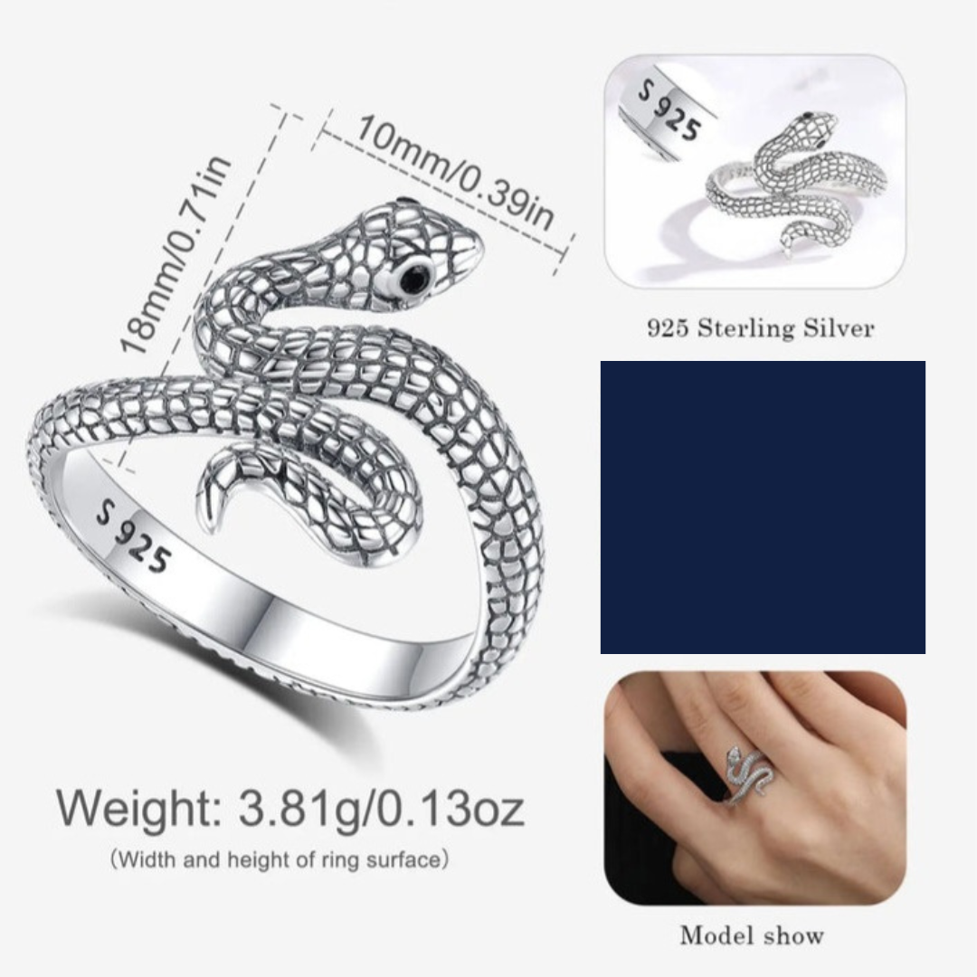 Anillo Ajustable de Serpiente de Plata.
