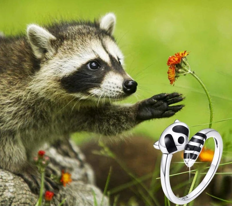Anillo De Plata Ajustable De Mapache.
