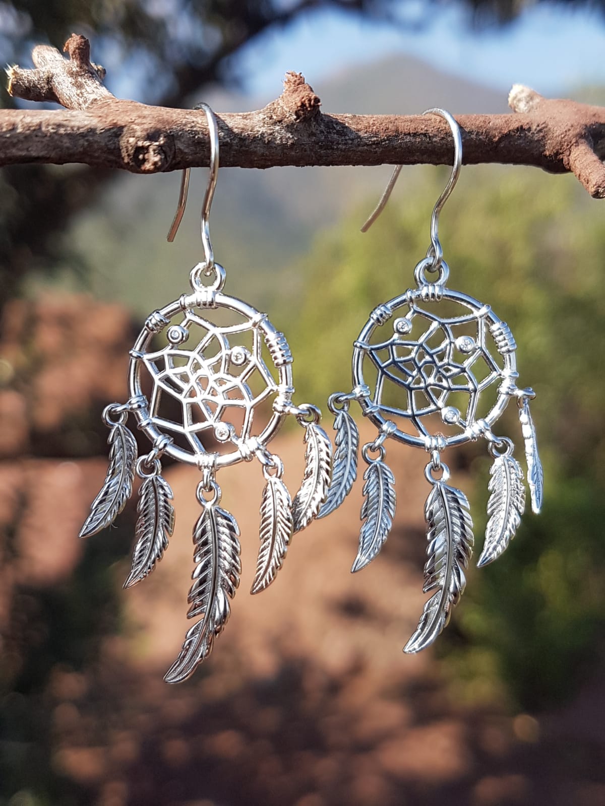 Aros Colgantes Atrapasueños.  Plata 925