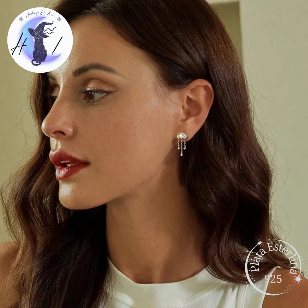 Aros De Plata Y Cristal Iridiscente, Diseño Medusas.