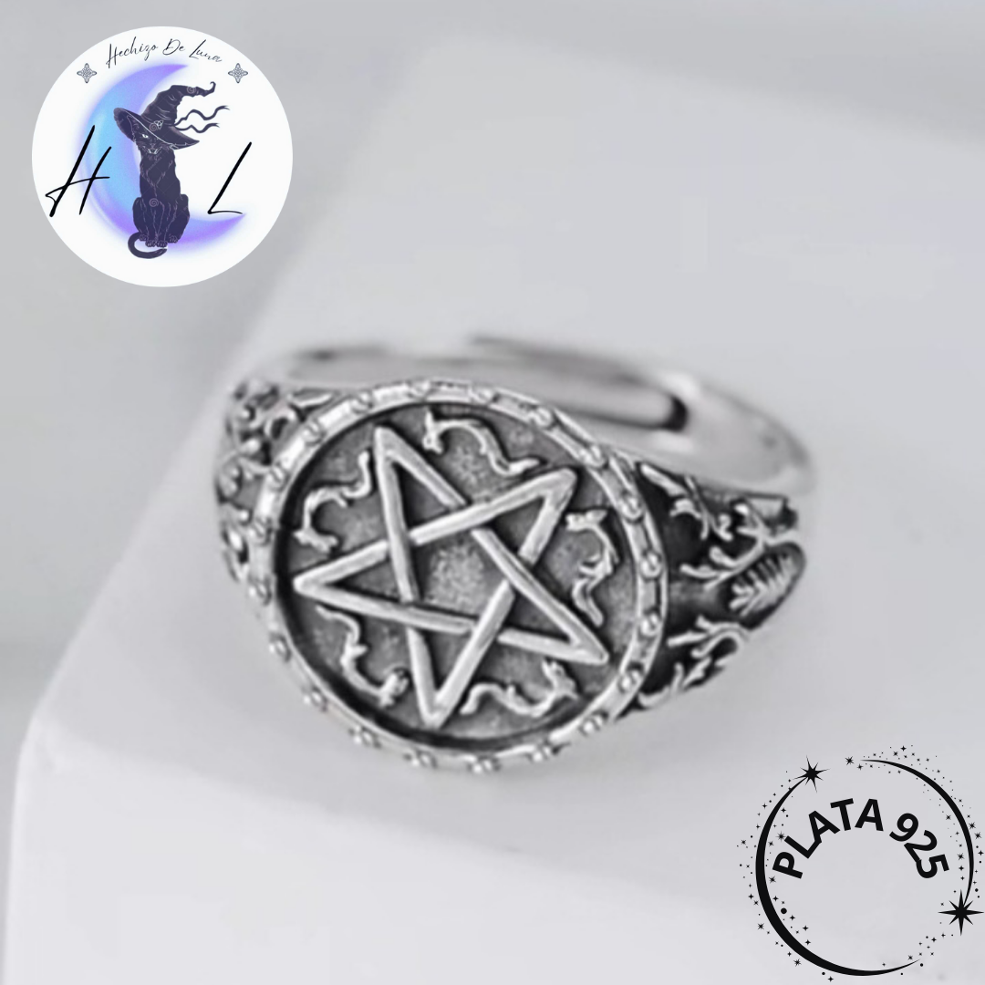 Anillo Ajustable de Pentáculo de Plata.