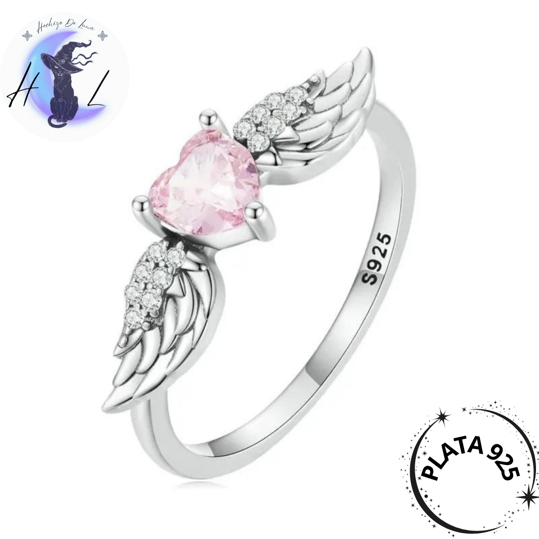 Anillo Forma de Corazón con Alas de Plata.