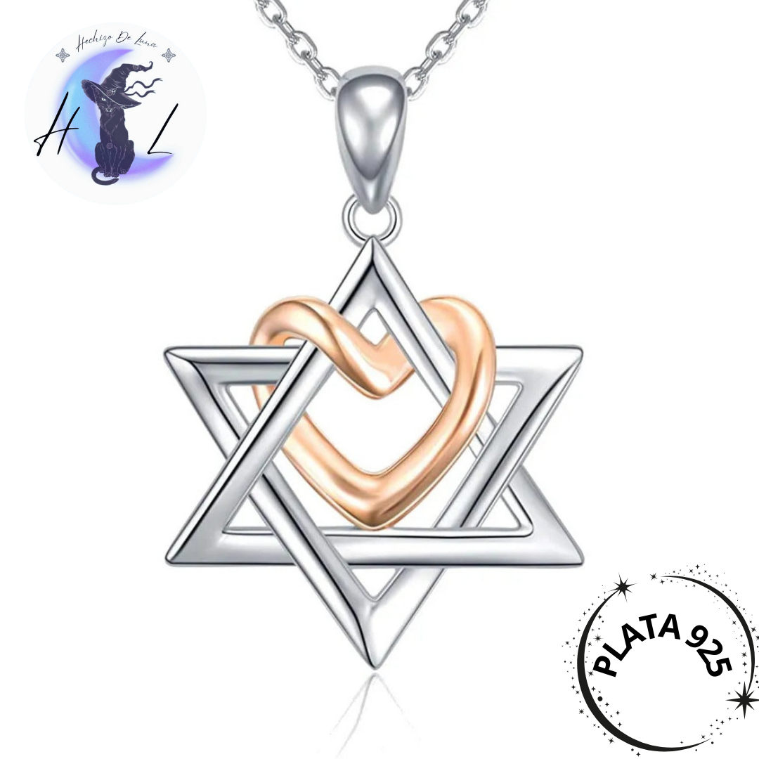 Collar Estrella de David con Corazón de Plata.