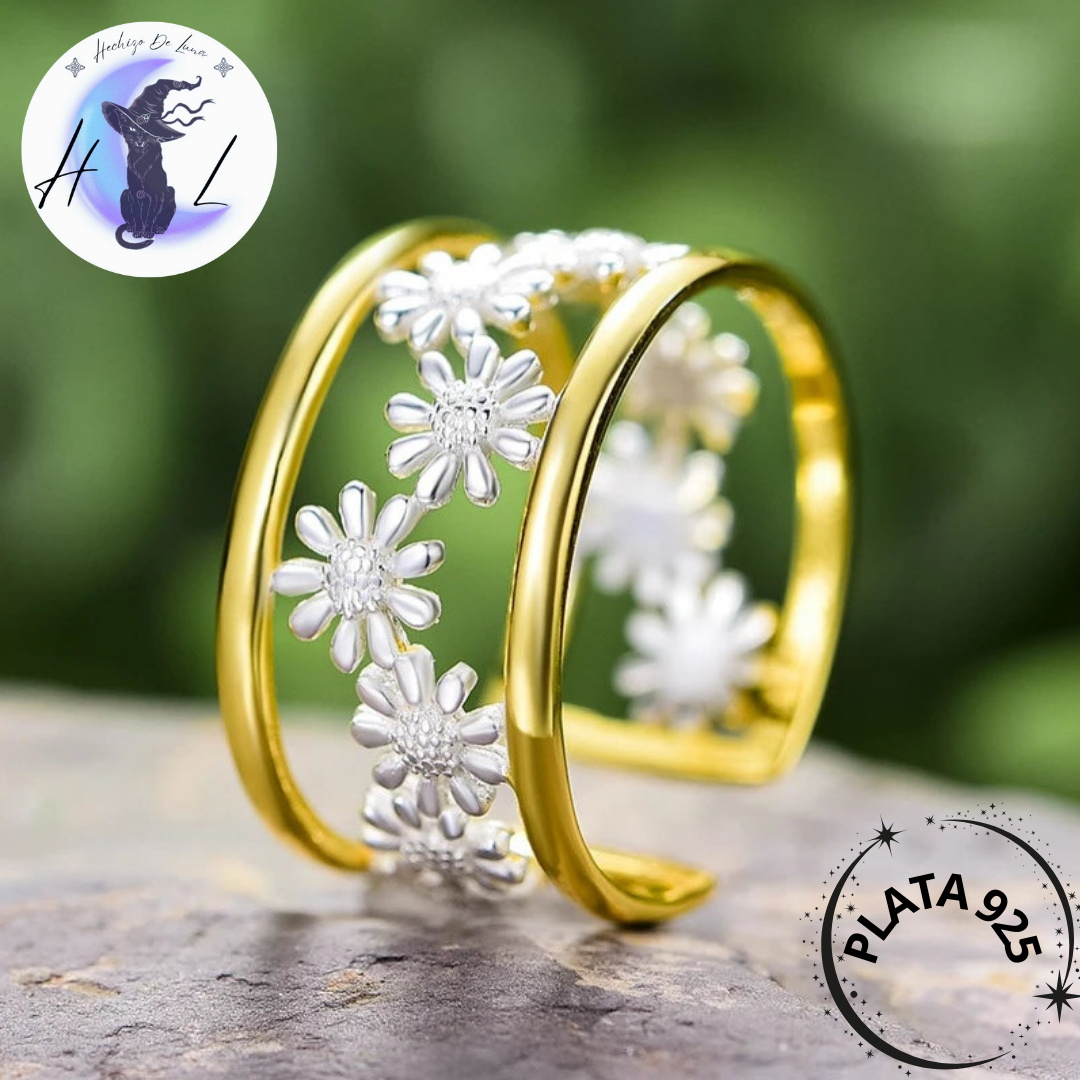 Anillo De Margaritas Ajustable De Plata.