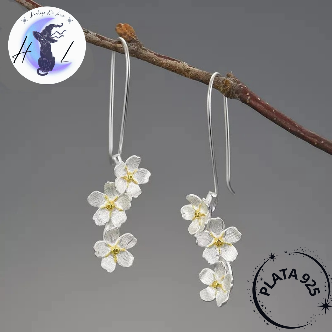 Aros Con Diseño De Flores Colgantes De Plata.