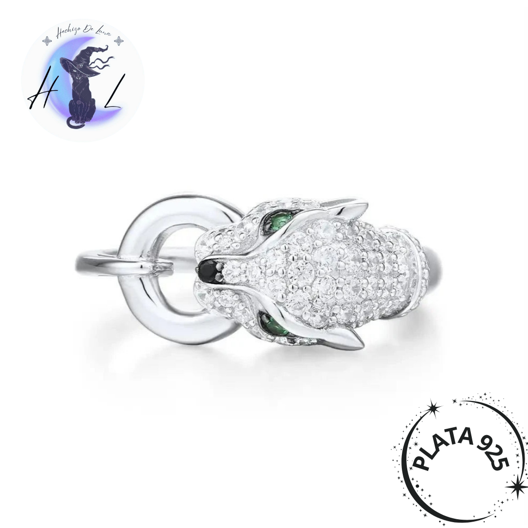 Anillo De Leopardo Con Circones y Espinela Verde De Plata.
