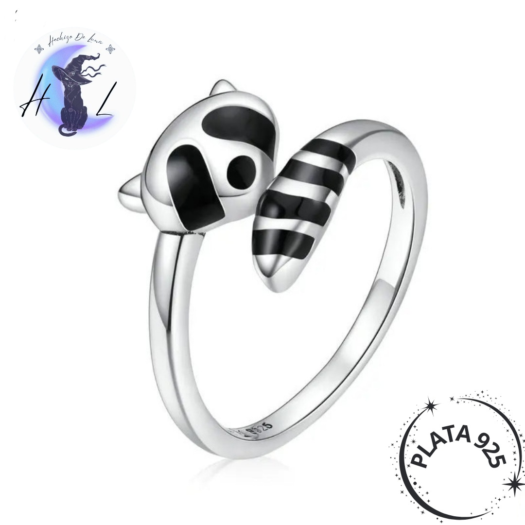 Anillo De Plata Ajustable De Mapache.