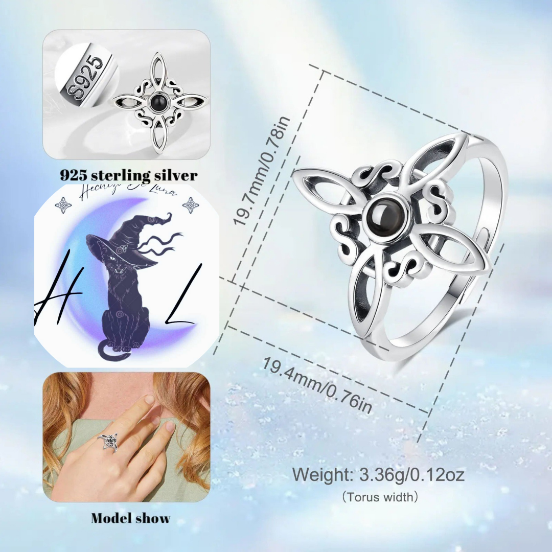 Anillo Ajustable Nudo de bruja con Obsidiana.