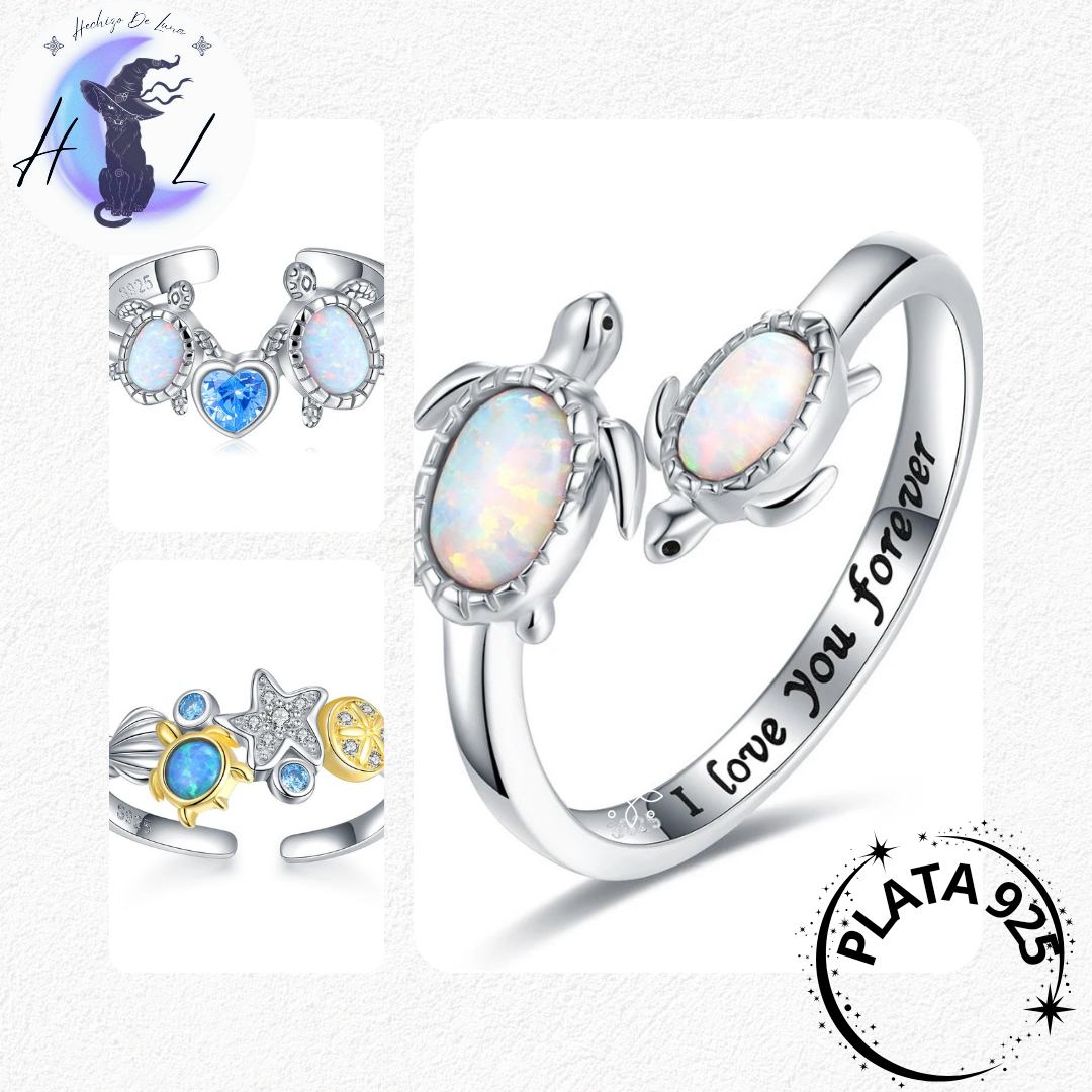 Anillo De Plata Y Ópalo, Ajustable De Tortuga Marina, Variados Diseños.