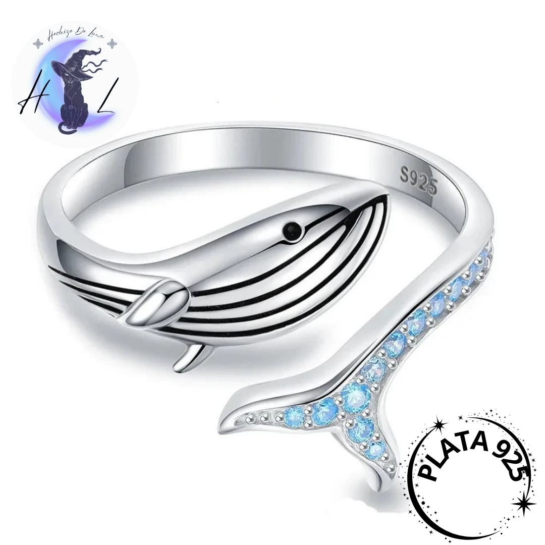Anillo De Plata Y Circones, Ajustable, Diseño De Ballena.