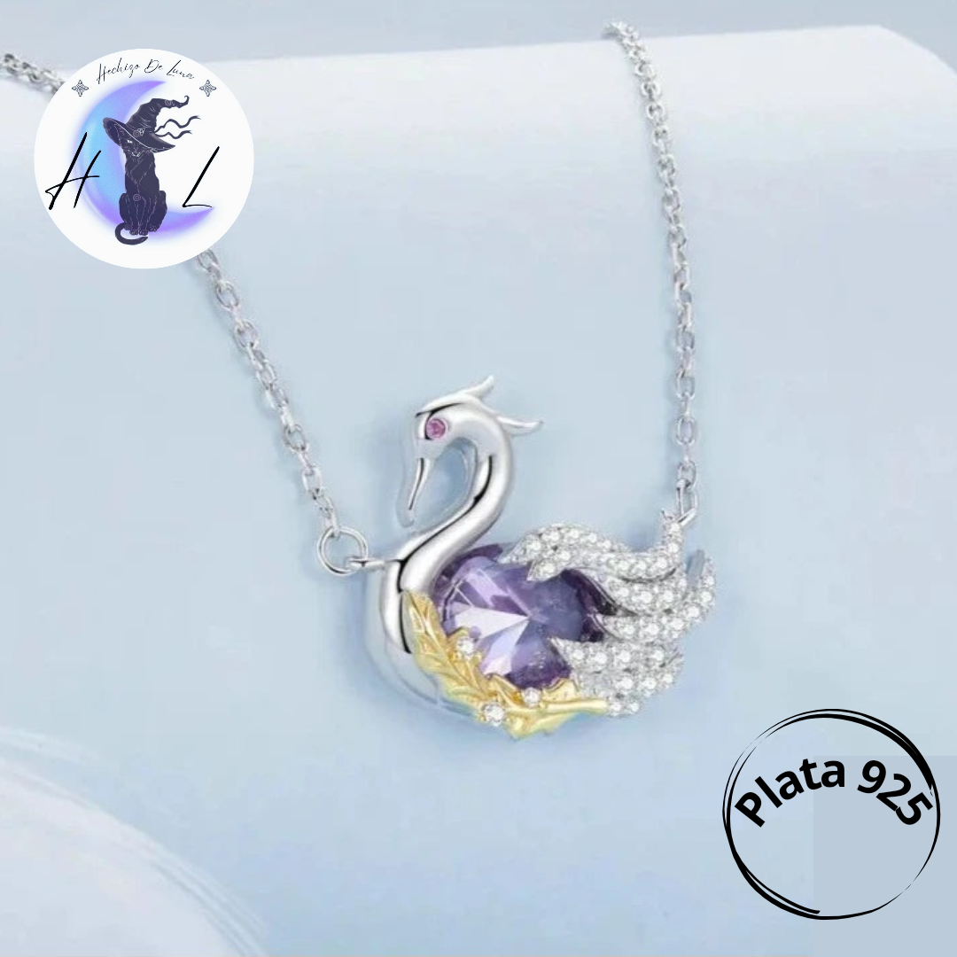 Collar De Plata Y Circonita Púrpura, Diseño De Cisne.