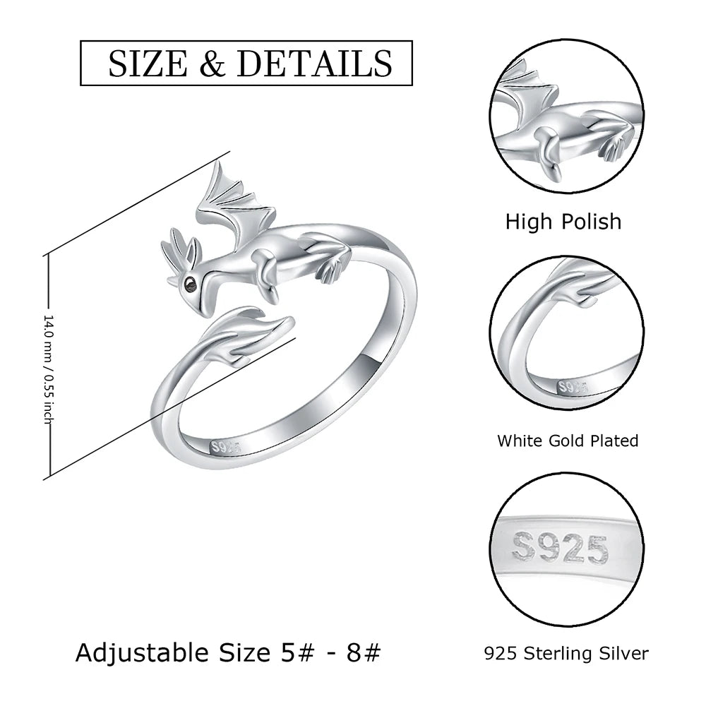 Anillo Ajustable de Dragon de Plata.