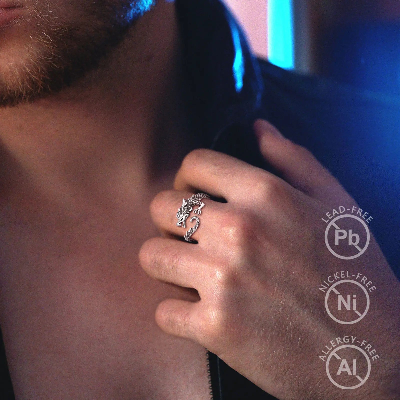 Anillo Ajustable de Dragon de Plata.