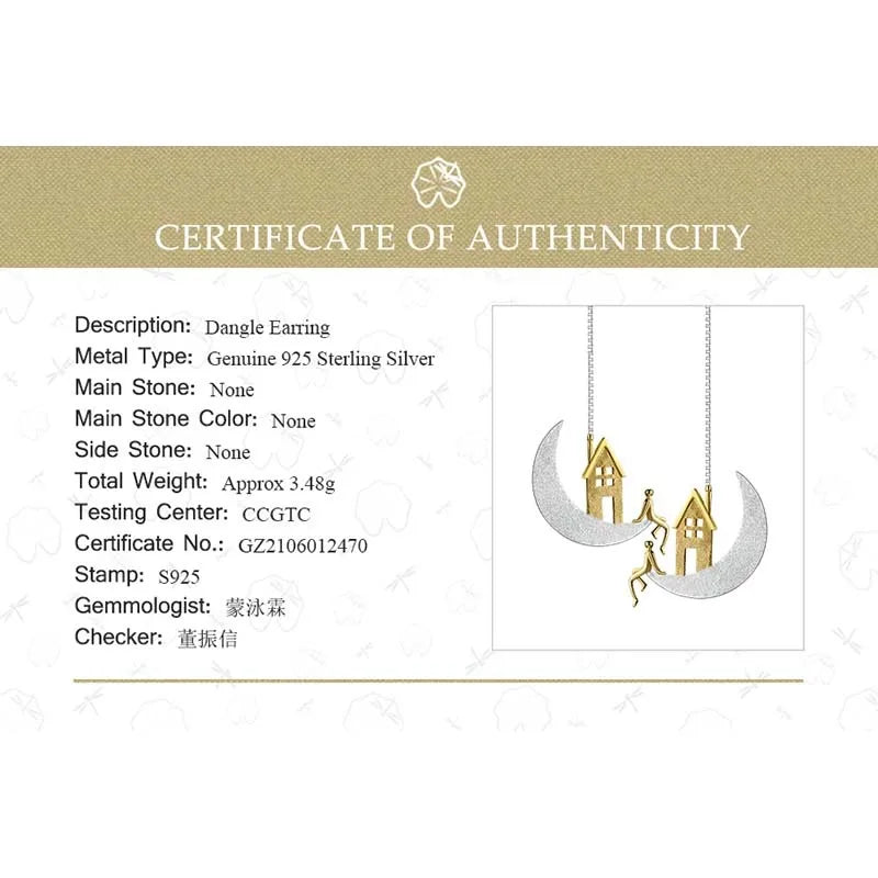Aros Colgantes De Plata Luna Y Casa.