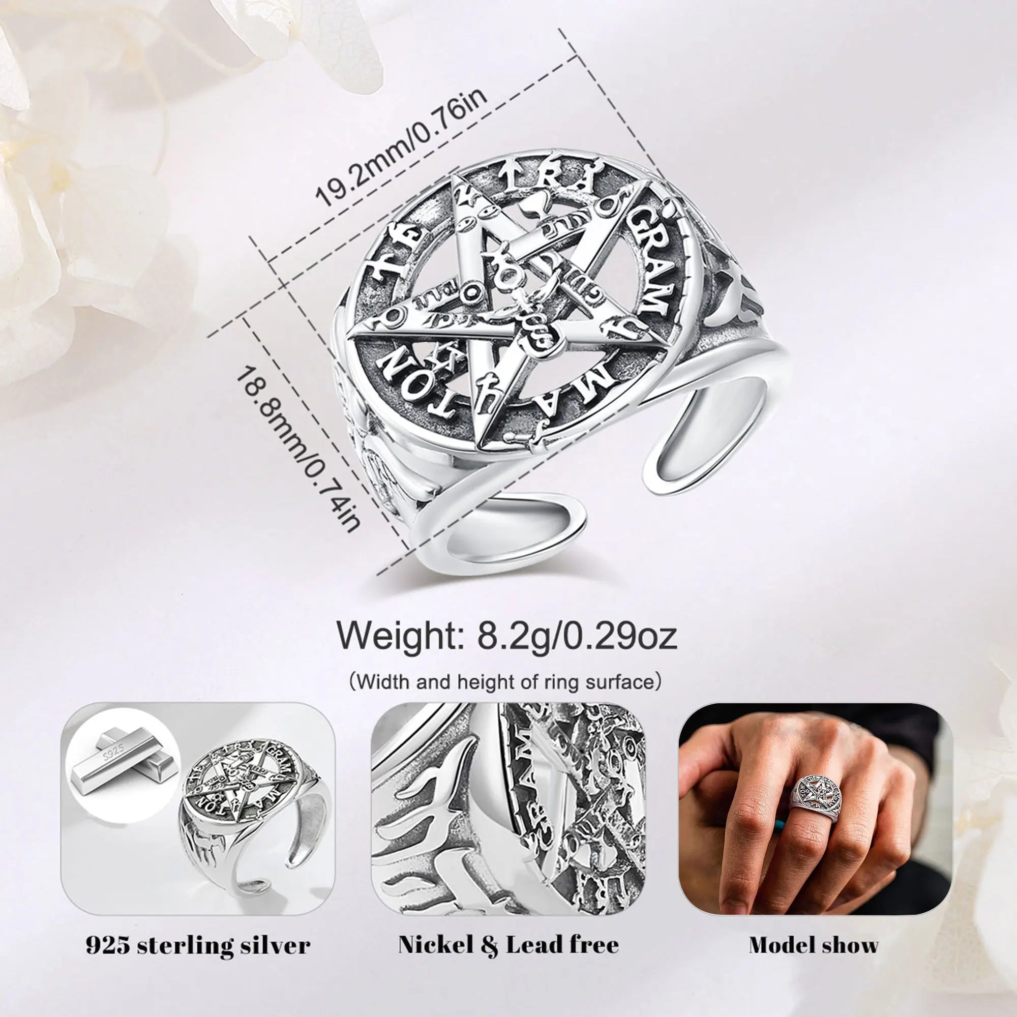 Anillo Ajustable Tetragrámaton de Plata.