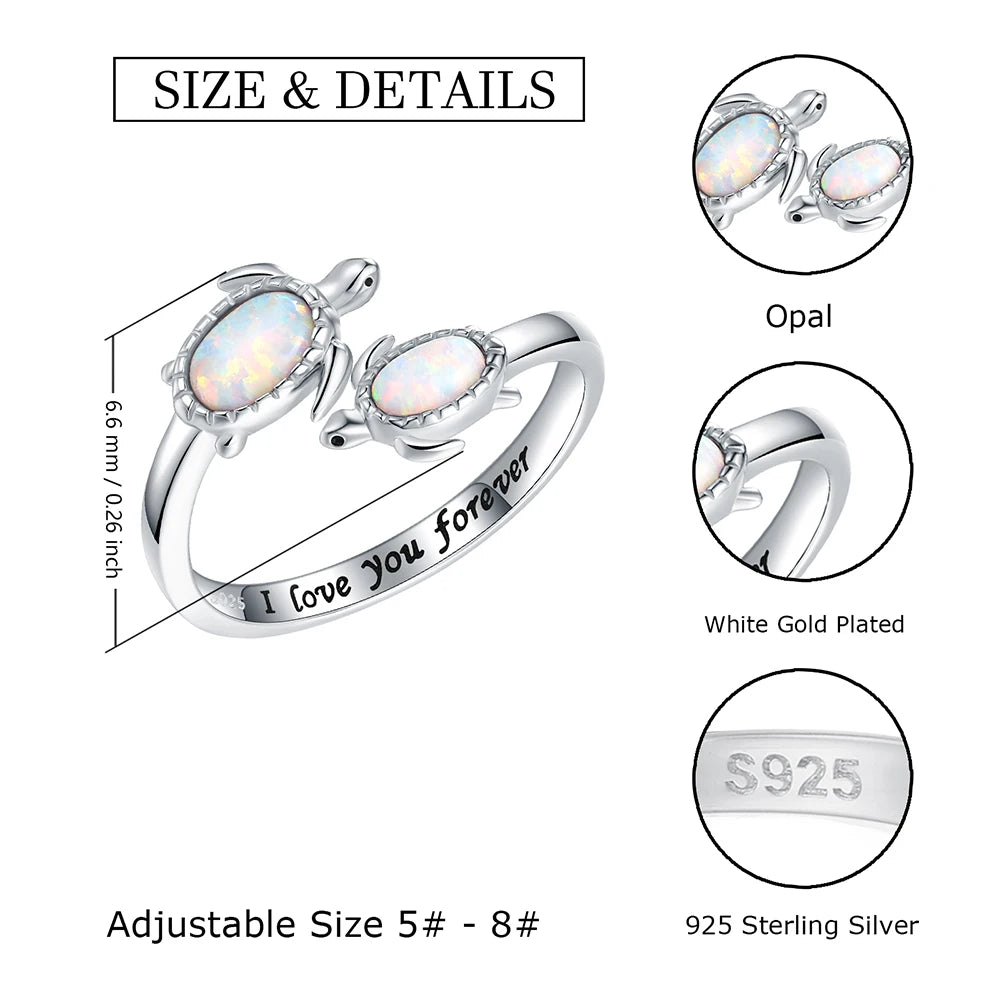 Anillo De Plata Y Ópalo, Ajustable De Tortuga Marina, Variados Diseños.