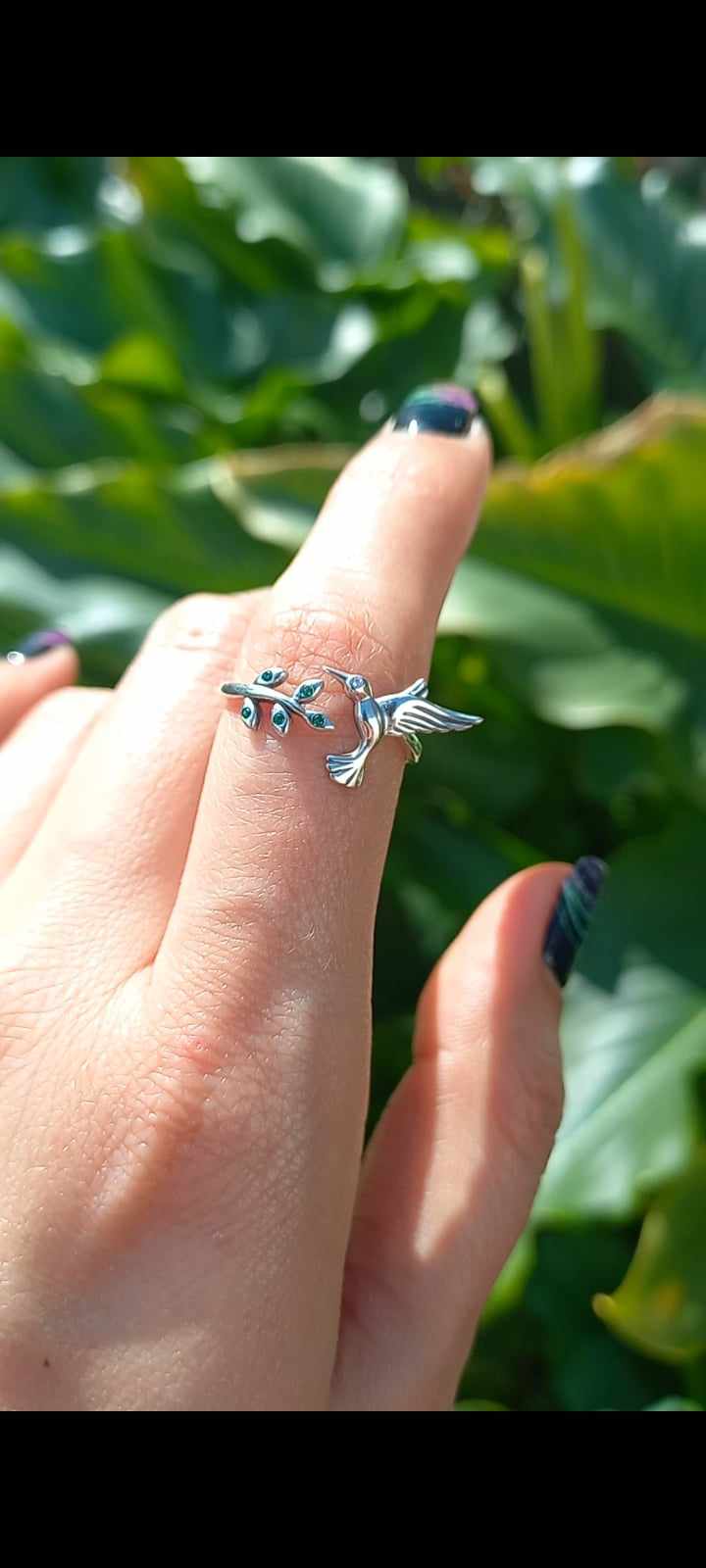 Anillo Ajustable, Diseño Colibrí. Plata 925