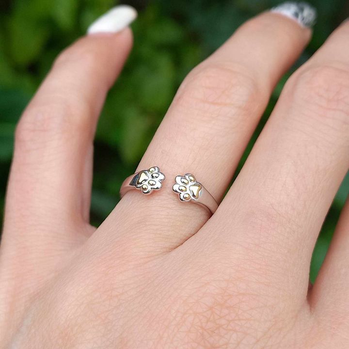 Anillo Ajustable de Patitas de Gato de Plata.