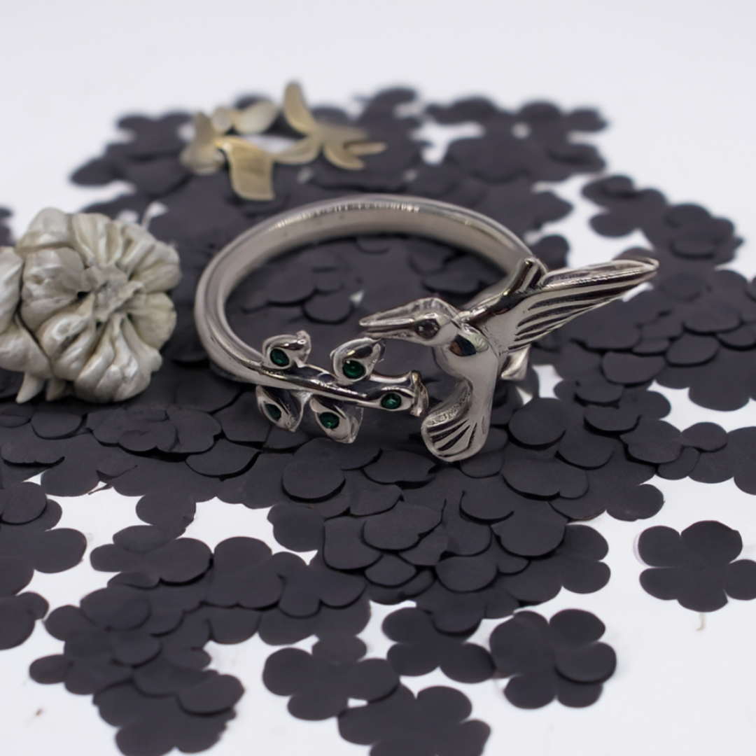 Anillo Ajustable, Diseño Colibrí. Plata 925