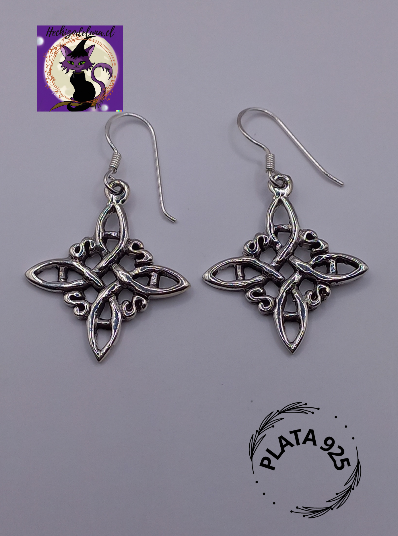 Aros Colgantes de Nudo de Bruja. Plata 925