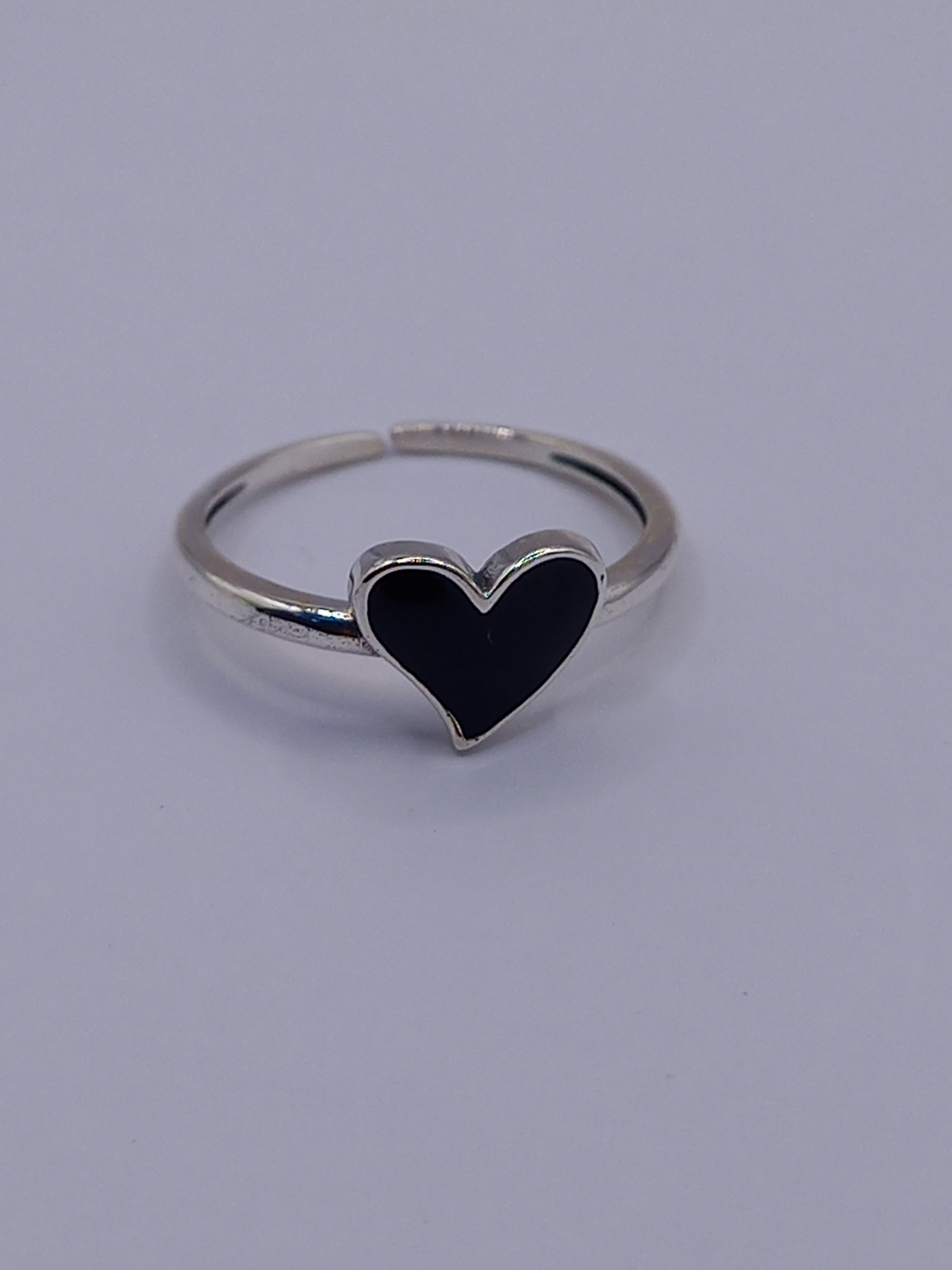Anillo Ajustable Plata 925 Corazon Negro.