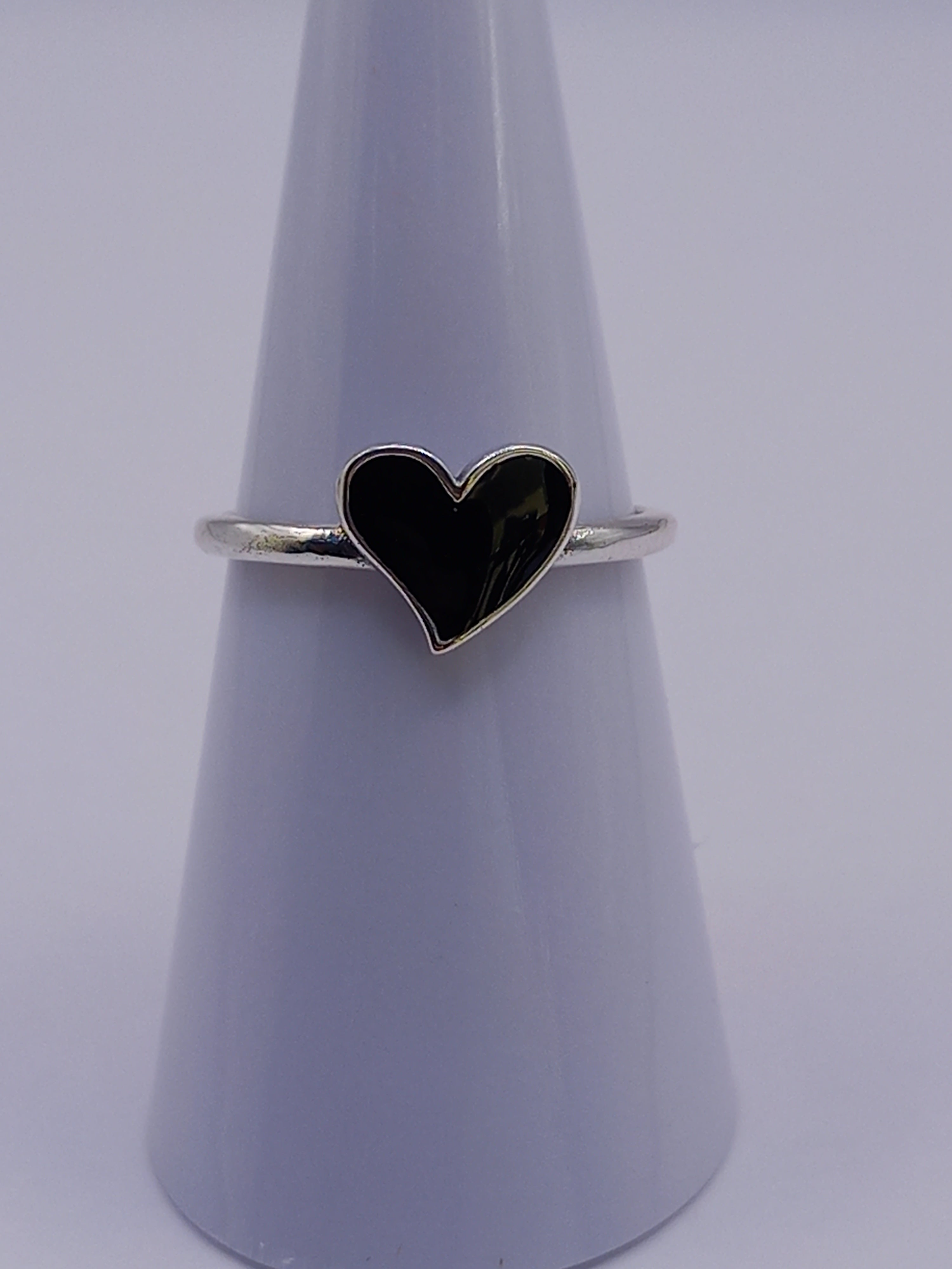 Anillo Ajustable Plata 925 Corazon Negro.
