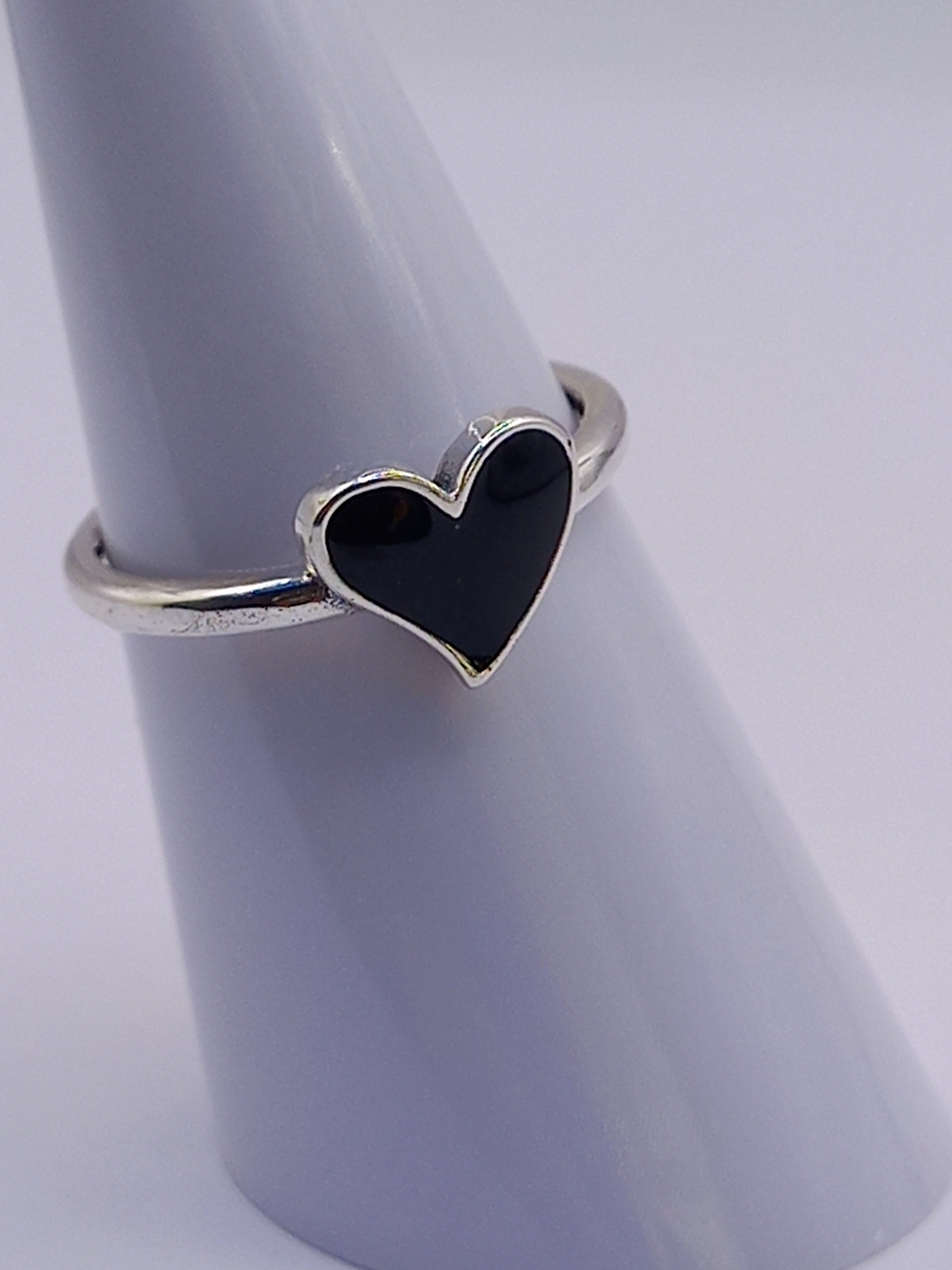 Anillo Ajustable Plata 925 Corazon Negro.