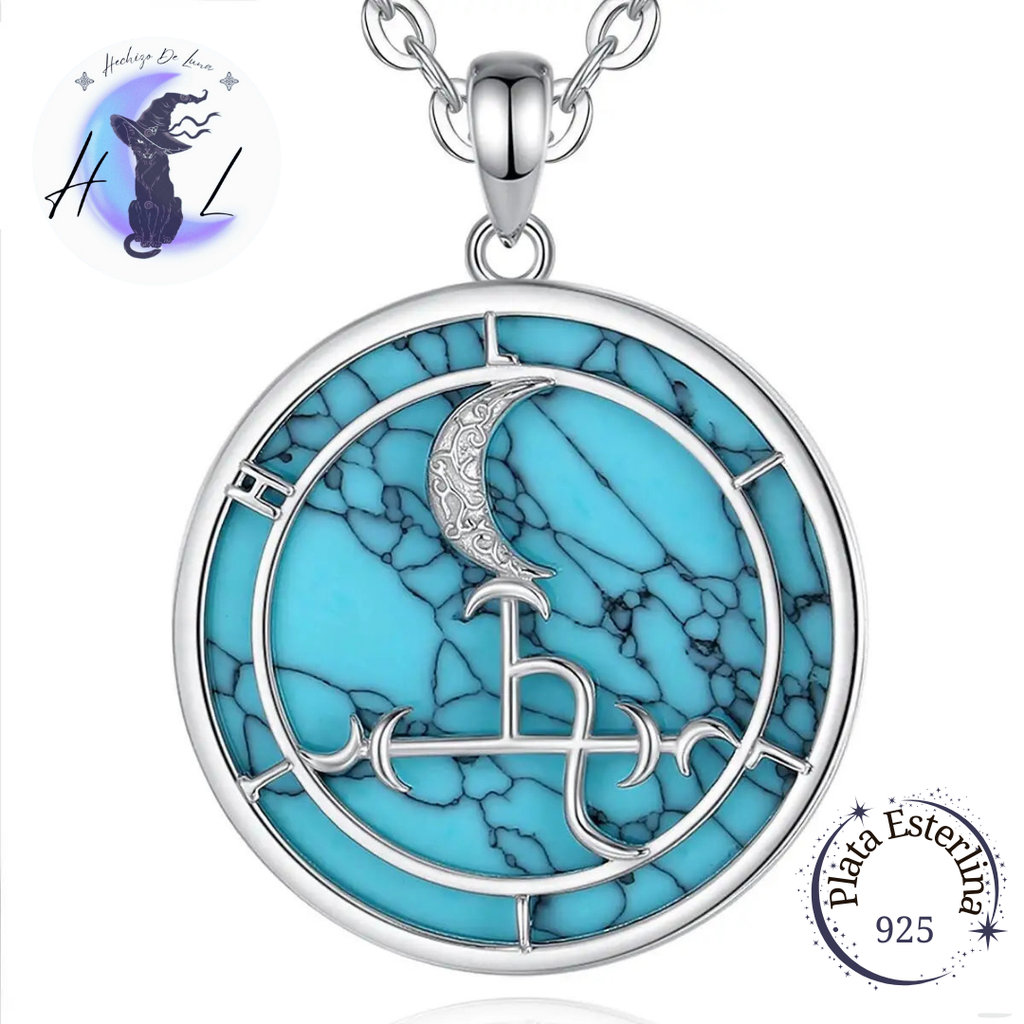 Colgante De Plata Y Piedra Turquesa, Diseño Sigilo De Lilith.
