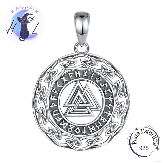 Colgante De Odin Valknut Con Runas Nórdicas, plata925.