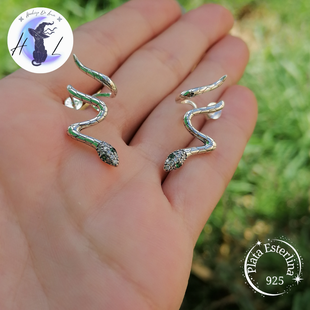 Aros Trepadores De Plata Y Circón. Diseño Serpiente.