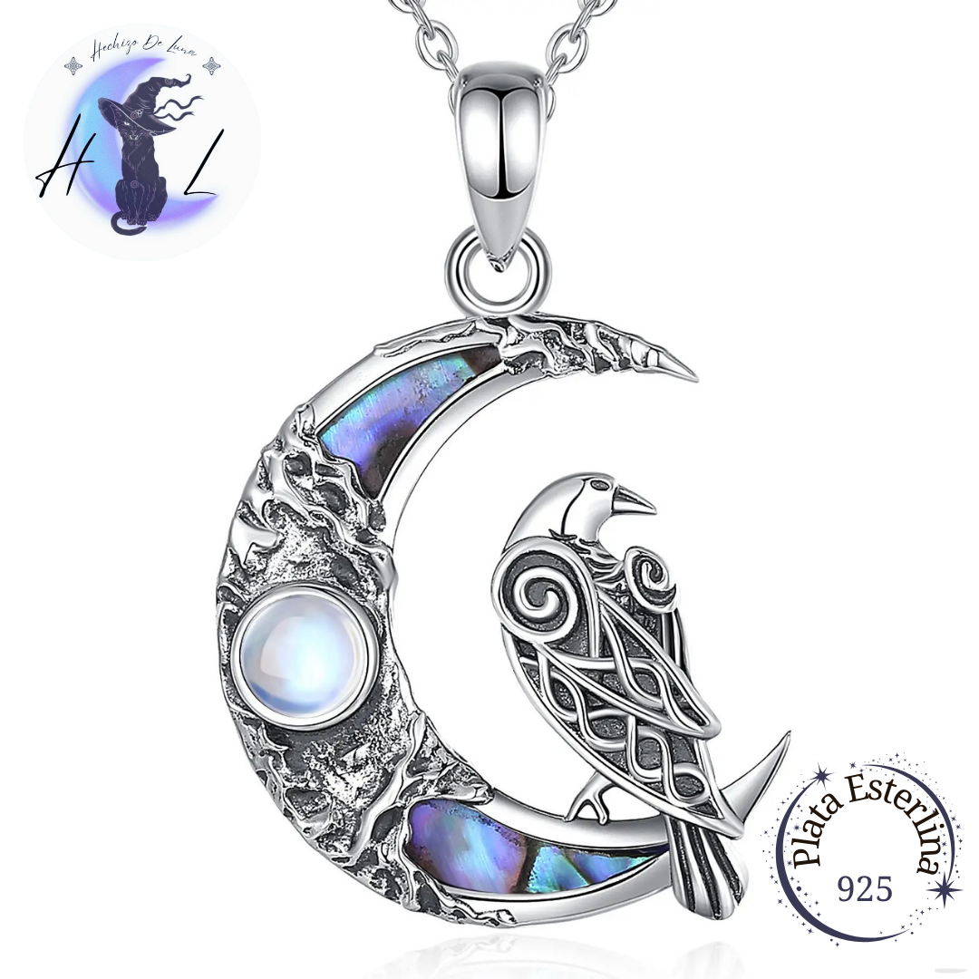 Colgante De Plata Y Abulón, Cuervos de Odin "Huginn y Muninn".