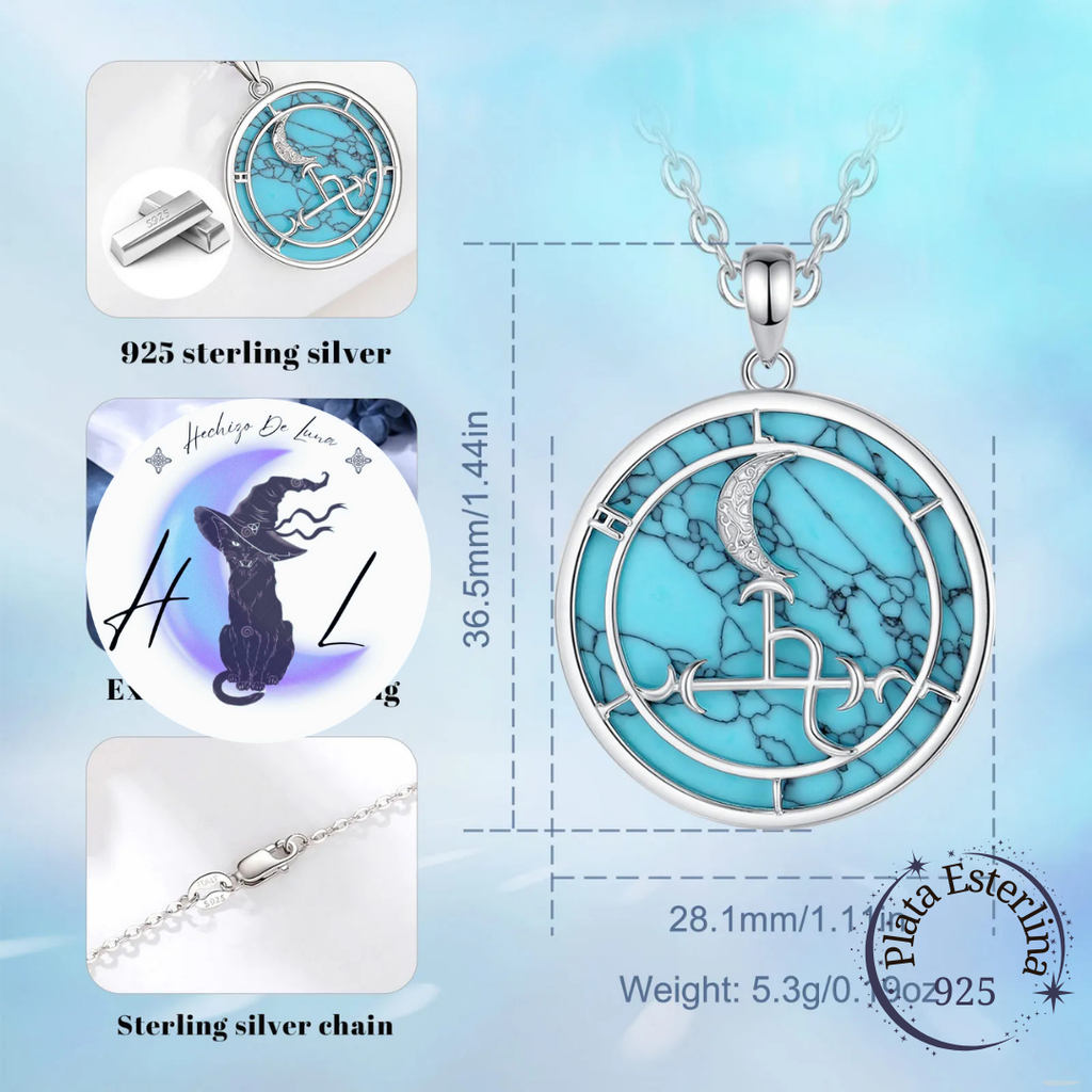 Colgante De Plata Y Piedra Turquesa, Diseño Sigilo De Lilith.
