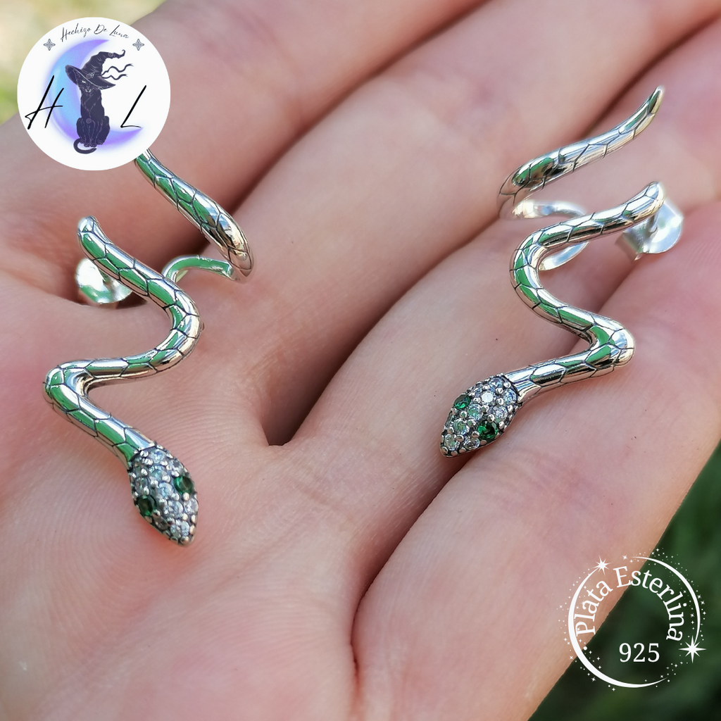 Aros Trepadores De Plata Y Circón. Diseño Serpiente.