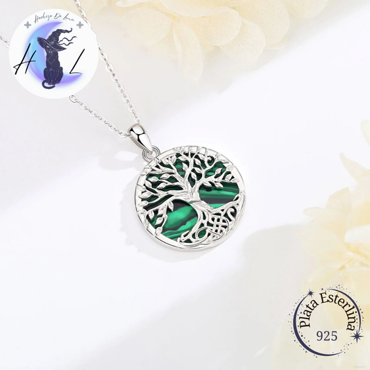 Colgante De Plata Y Malaquita Verde, Árbol De La Vida, Yggdrasil..