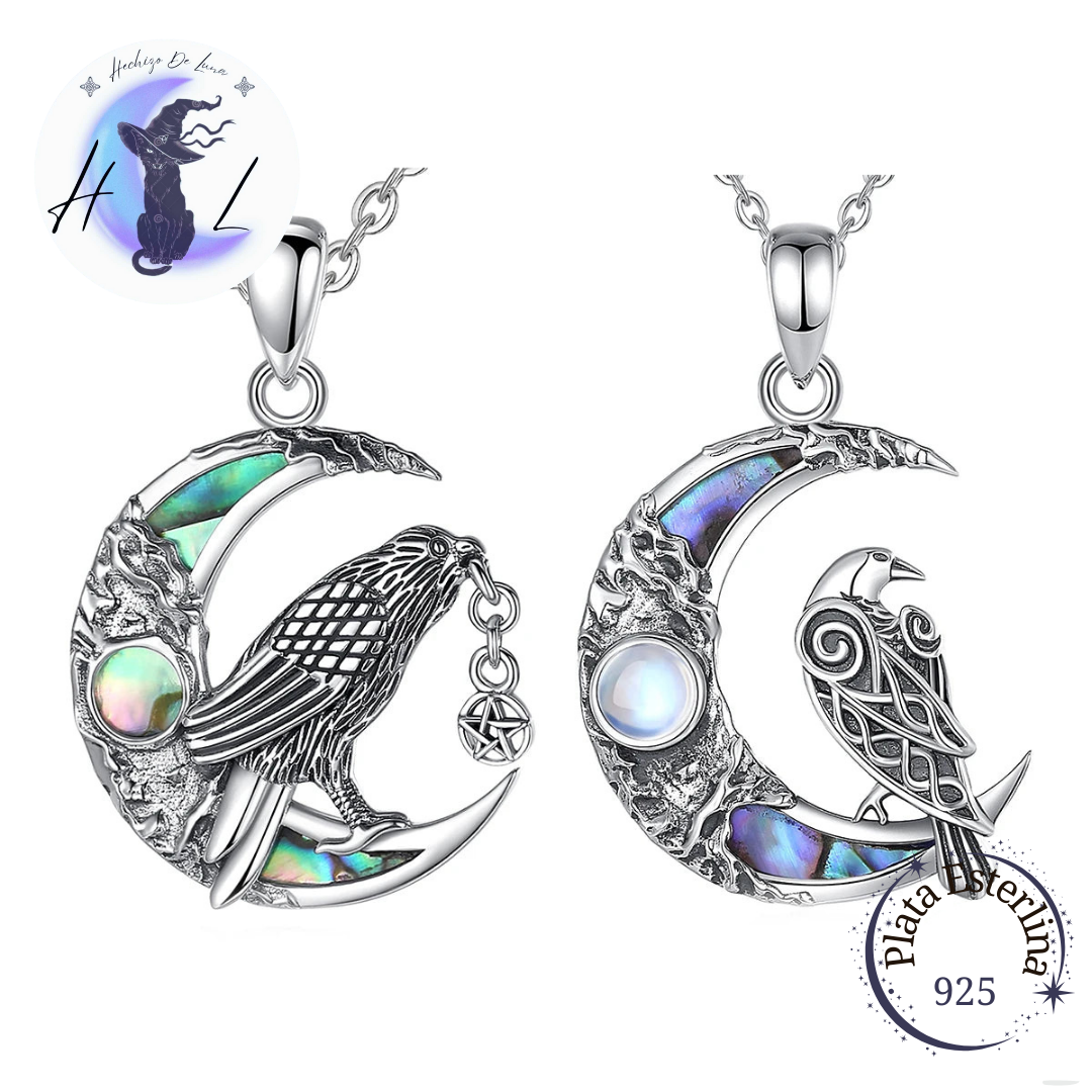 Colgante De Plata Y Abulón, Cuervos de Odin "Huginn y Muninn".