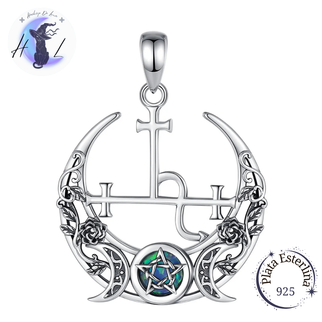Colgante Triple Luna con Sigilo de Lilith de Plata.