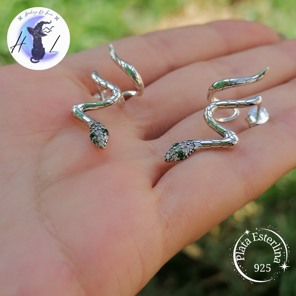 Aros Trepadores De Plata Y Circón. Diseño Serpiente.