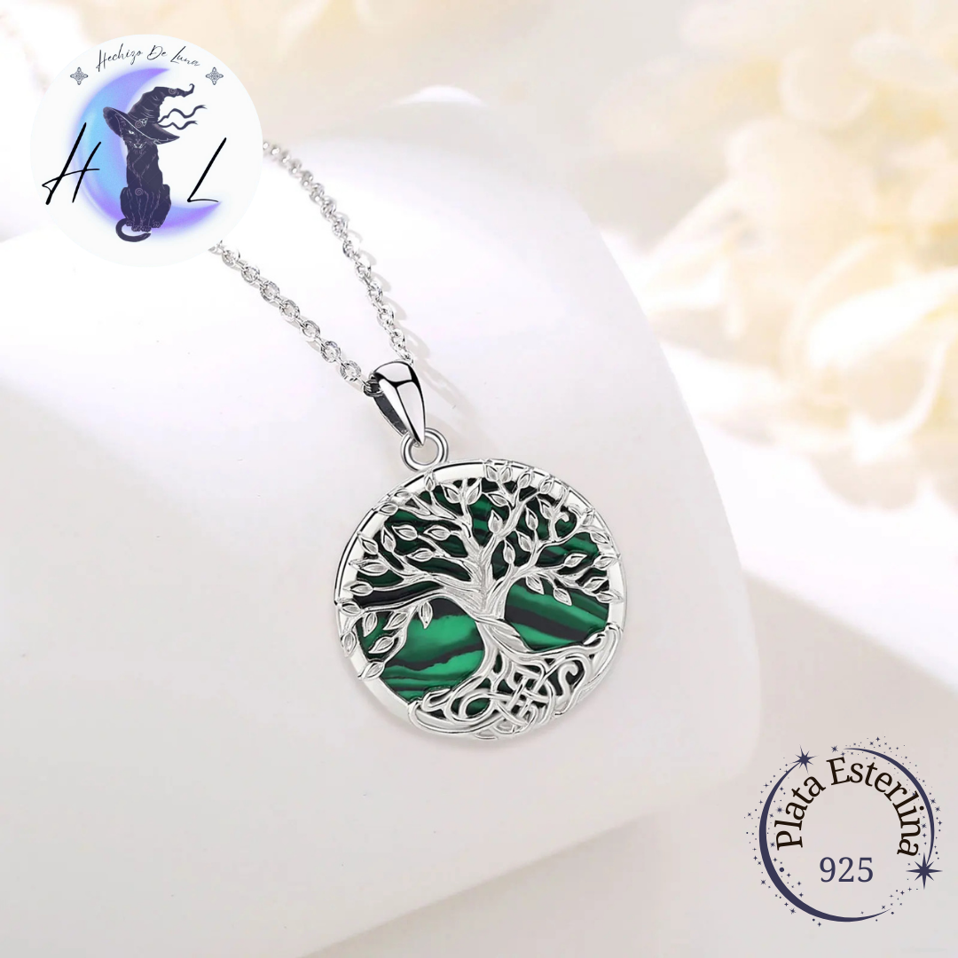 Colgante De Plata Y Malaquita Verde, Árbol De La Vida, Yggdrasil..