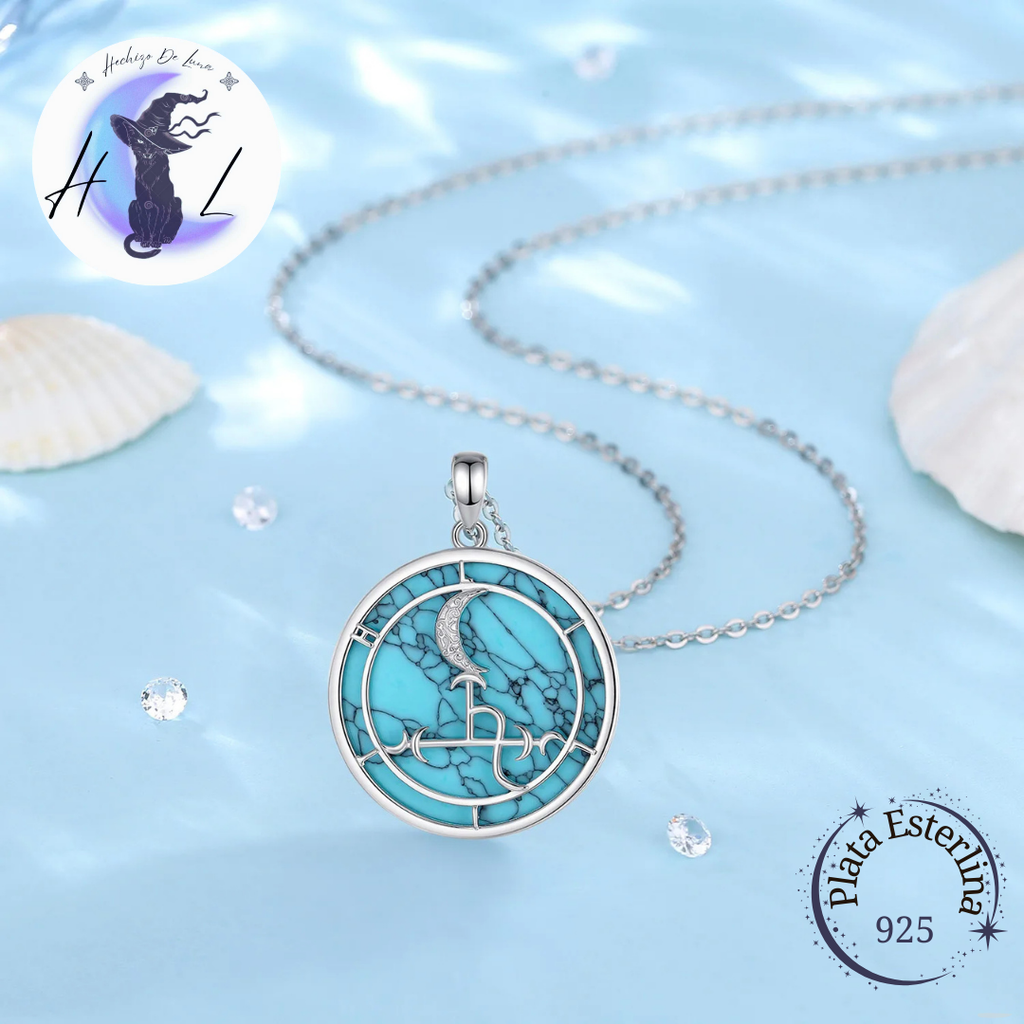 Colgante De Plata Y Piedra Turquesa, Diseño Sigilo De Lilith.