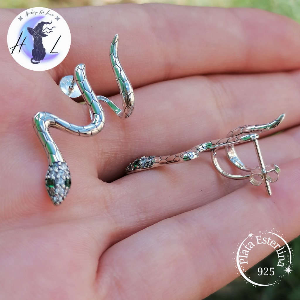 Aros Trepadores De Plata Y Circón. Diseño Serpiente.