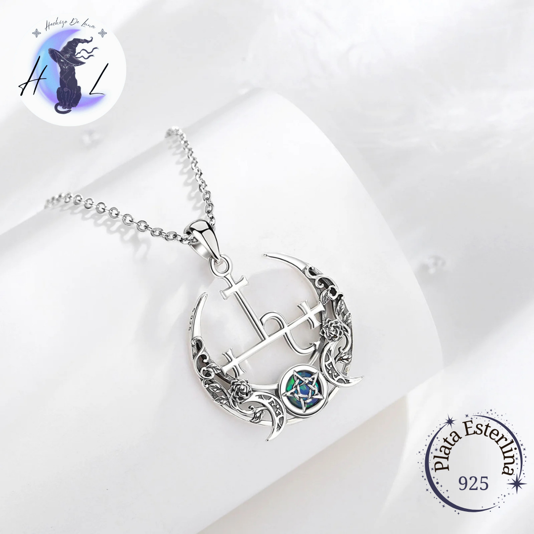 Colgante Triple Luna con Sigilo de Lilith de Plata.