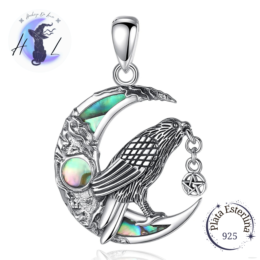 Colgante De Plata Y Abulón, Cuervos de Odin "Huginn y Muninn".