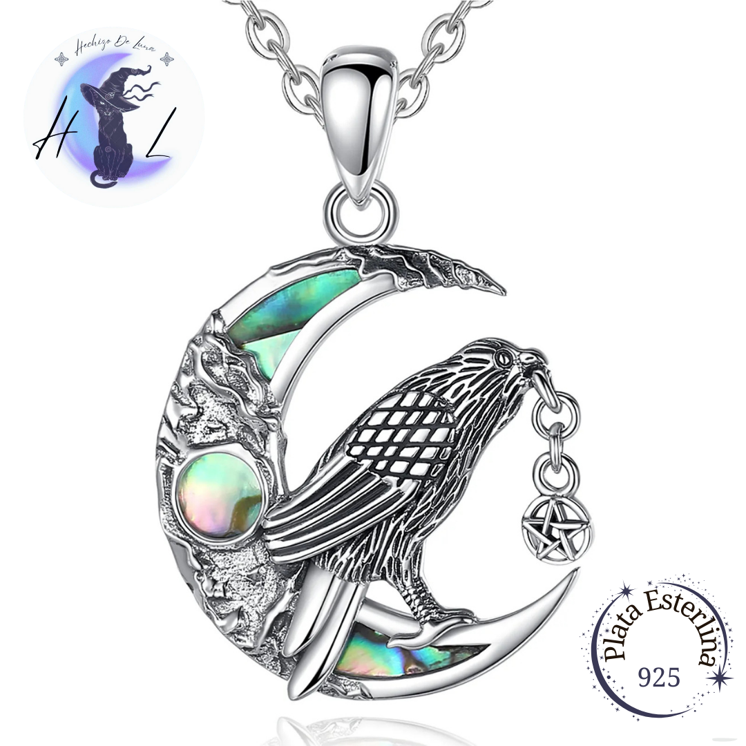 Colgante De Plata Y Abulón, Cuervos de Odin "Huginn y Muninn".